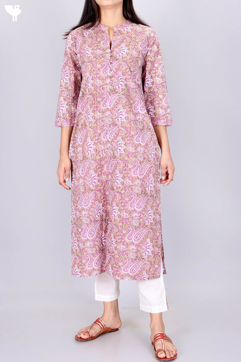 Cambric Cotton Kurta In Paisley Block Print