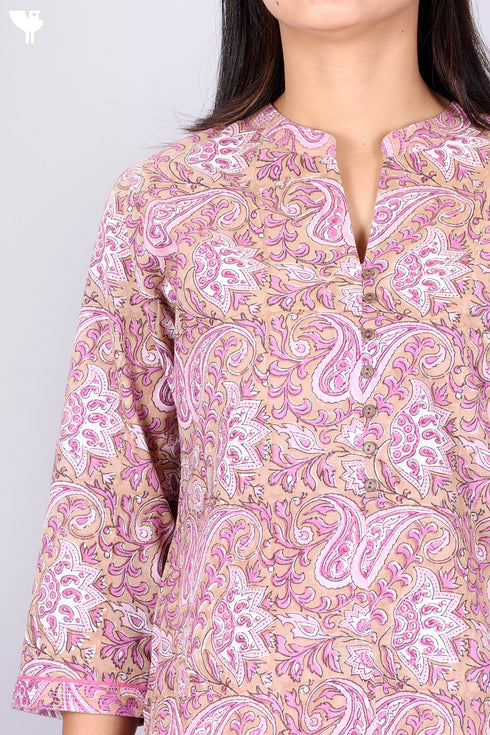 Cambric Cotton Kurta In Paisley Block Print