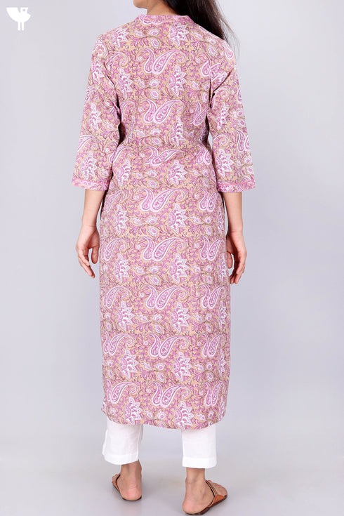 Cambric Cotton Kurta In Paisley Block Print