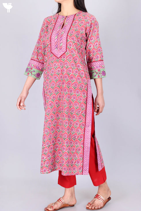 Khaadi Cotton Kurta In Floral Block Print