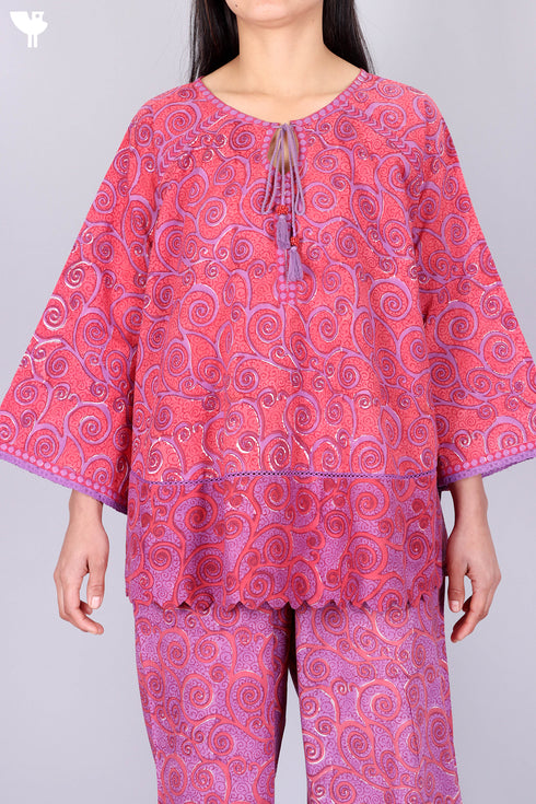 Cambric Cotton Poncho In Block Print