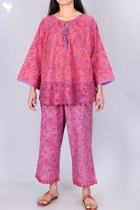 Cambric Cotton Poncho In Block Print