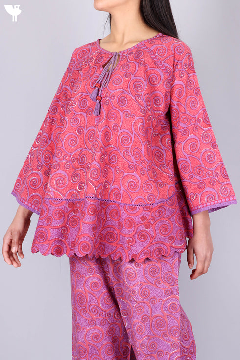 Cambric Cotton Poncho In Block Print