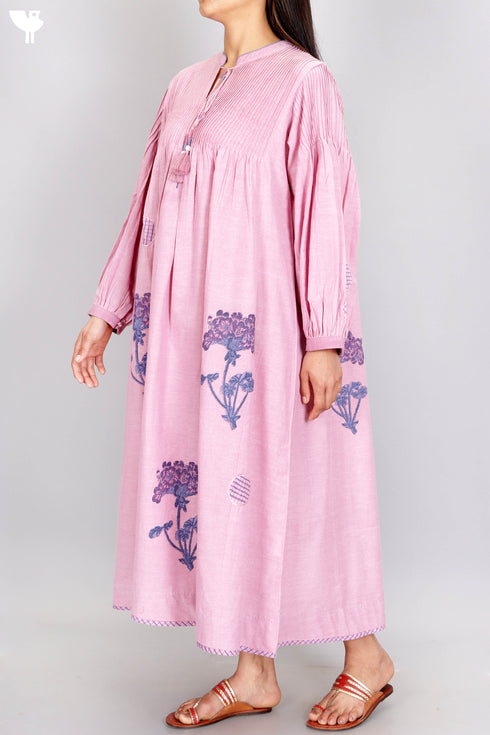 Khaadi Cotton Pintuck Dress InFloral Block Print