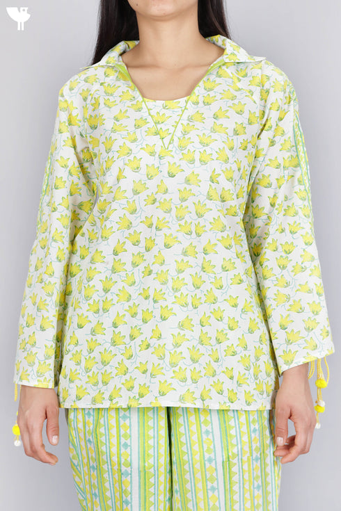Cambric Cotton Top in Floral Block Print
