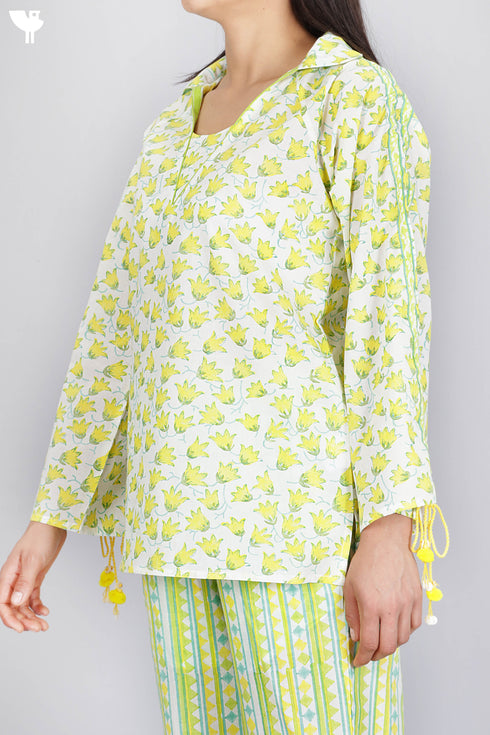 Cambric Cotton Top in Floral Block Print