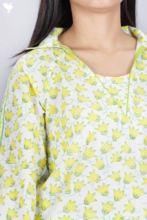 Cambric Cotton Top in Floral Block Print