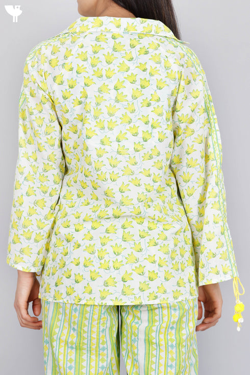 Cambric Cotton Top in Floral Block Print