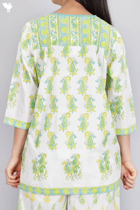 Cambric Cotton Peasant Top In Floral Block Print