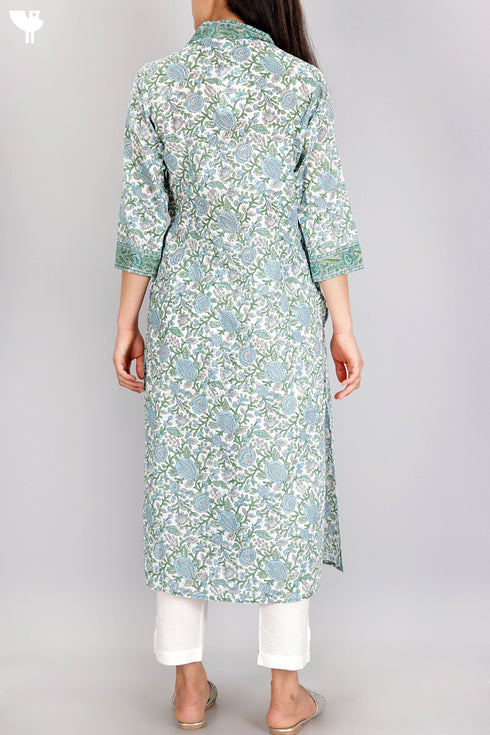 Mulmul Cotton Kurta In Floral Block Print