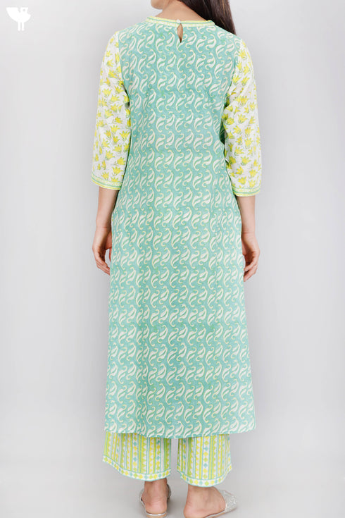 Mulmul Cotton Overlay Kurta Floral Block Print