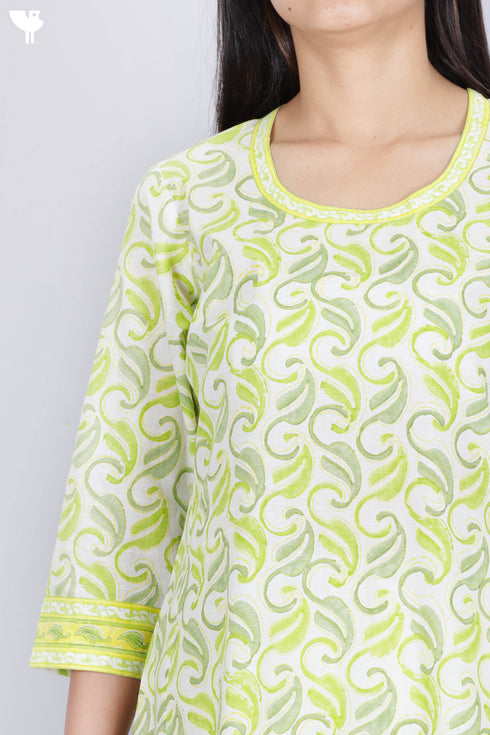 Slub Cotton KurtaIn Floral Block Print