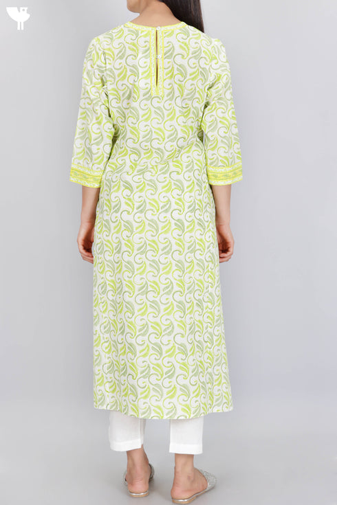 Slub Cotton KurtaIn Floral Block Print