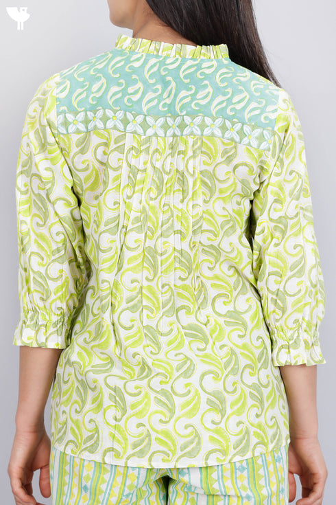 Slub Cotton Pintucked Top In Block Print