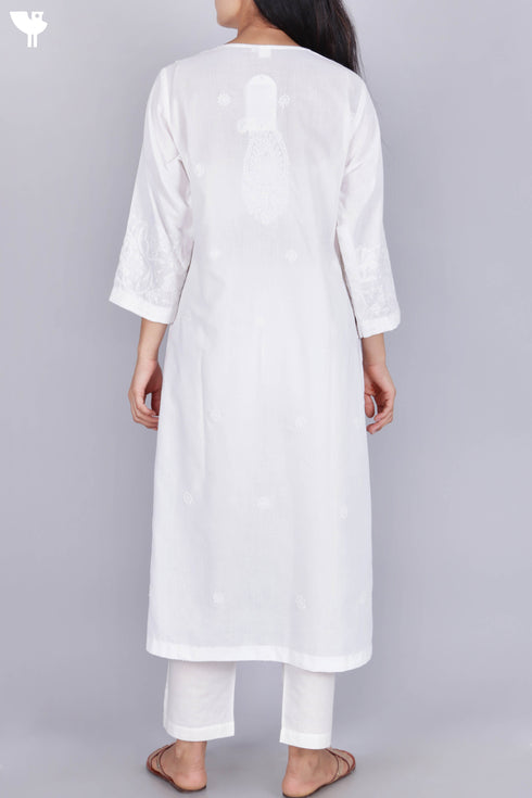 Terry Voile Kurta With Chikankari Embroidery