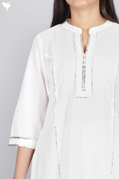 Cambric Cotton Kurta With Gota Patti Embroidery