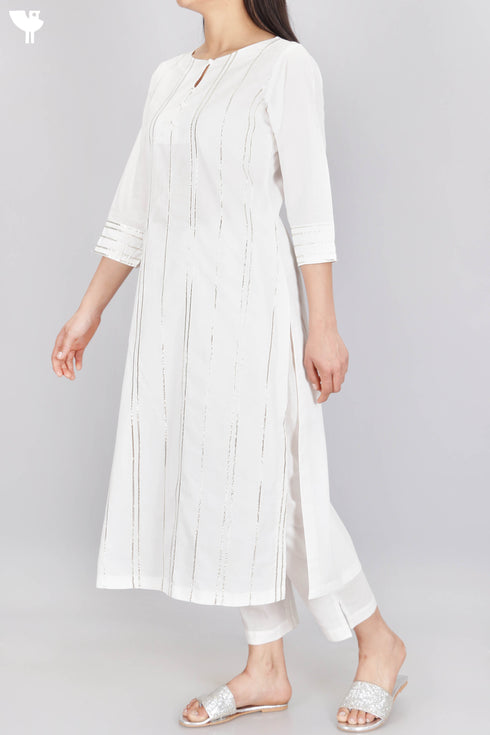 Cambric Cotton Kurta With Gota Patti Embroidery