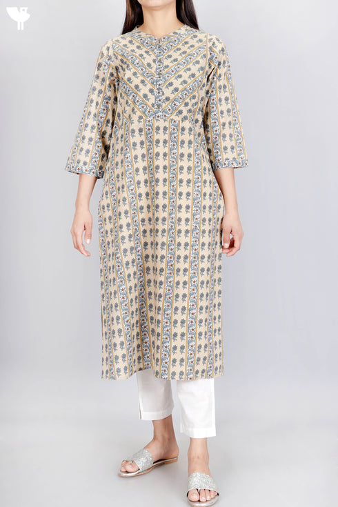 Cambric Cotton Kurta In Floral Print