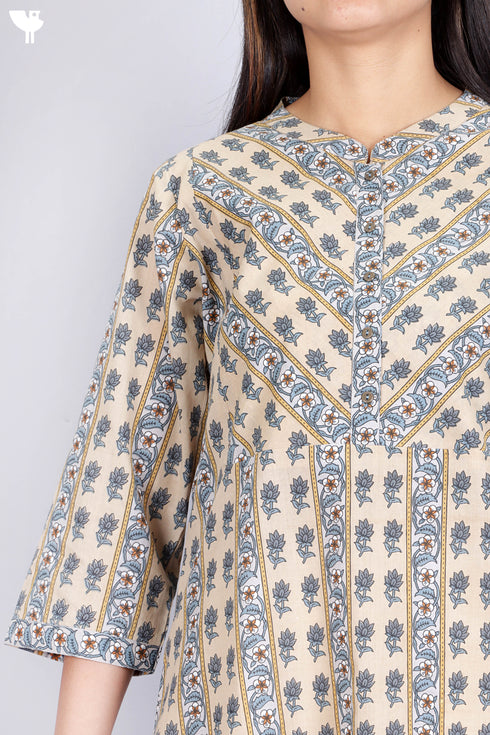 Cambric Cotton Kurta In Floral Print