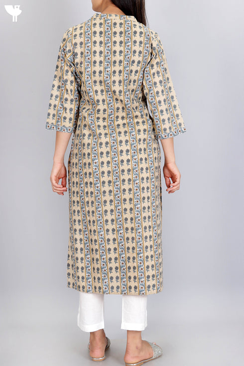 Cambric Cotton Kurta In Floral Print