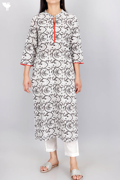 Cambric Cotton Kurta In Block Print