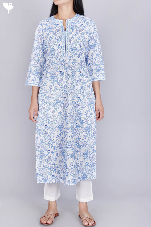 Cambric Cotton Kurta In Floral Block Print