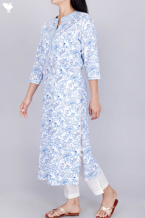 Cambric Cotton Kurta In Floral Block Print