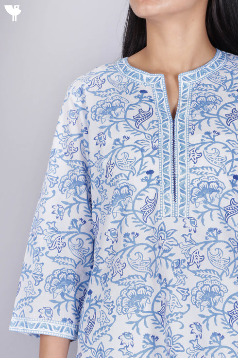 Cambric Cotton Kurta In Floral Block Print