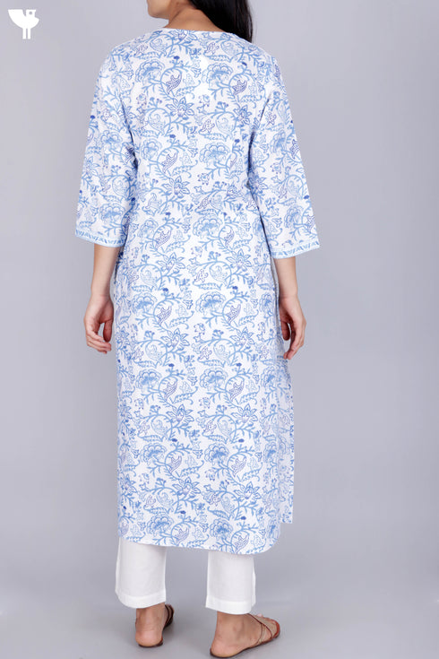 Cambric Cotton Kurta In Floral Block Print