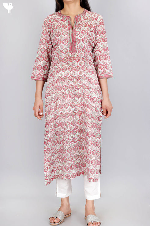 Mulmul Cotton Kurta In Paisley Block Print