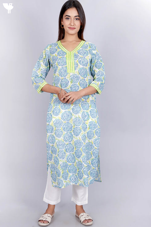 Mulmul Cotton Kurta In Abstract Block Print