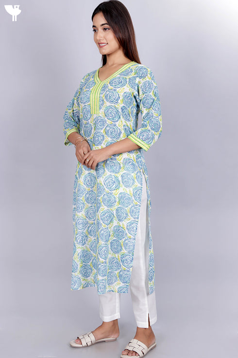 Mulmul Cotton Kurta In Abstract Block Print