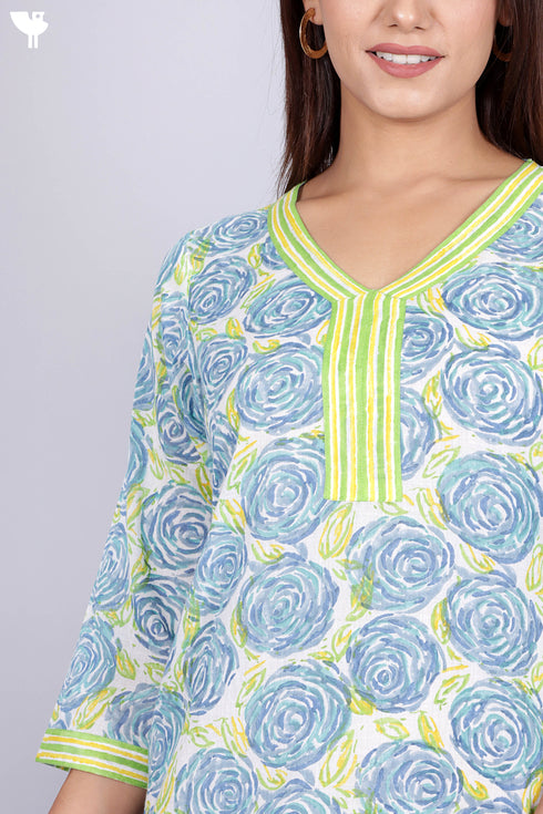 Mulmul Cotton Kurta In Abstract Block Print