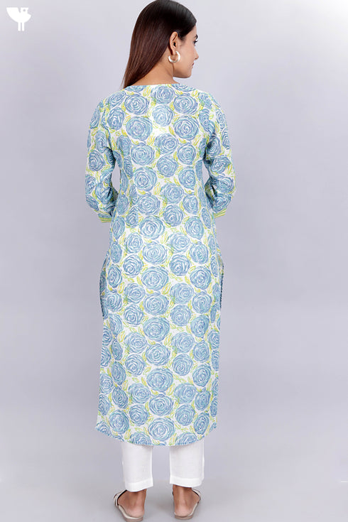 Mulmul Cotton Kurta In Abstract Block Print