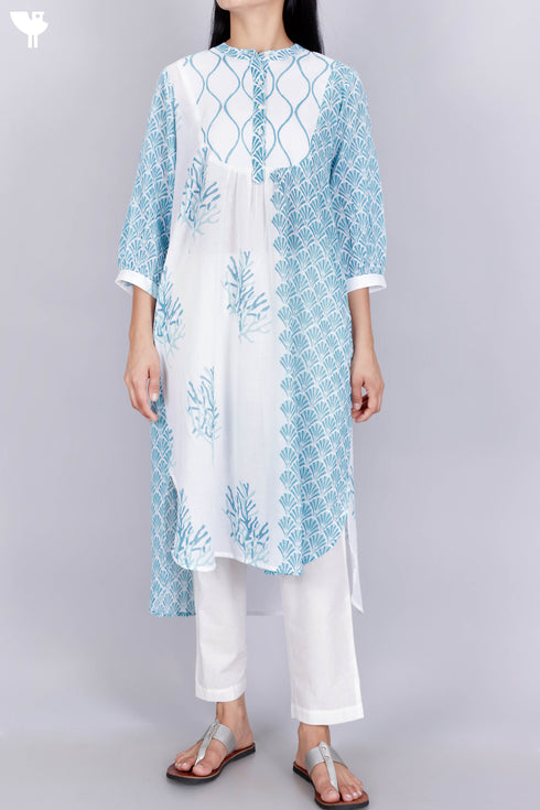 Mulmul Cotton Kurta In Graphic Block Print