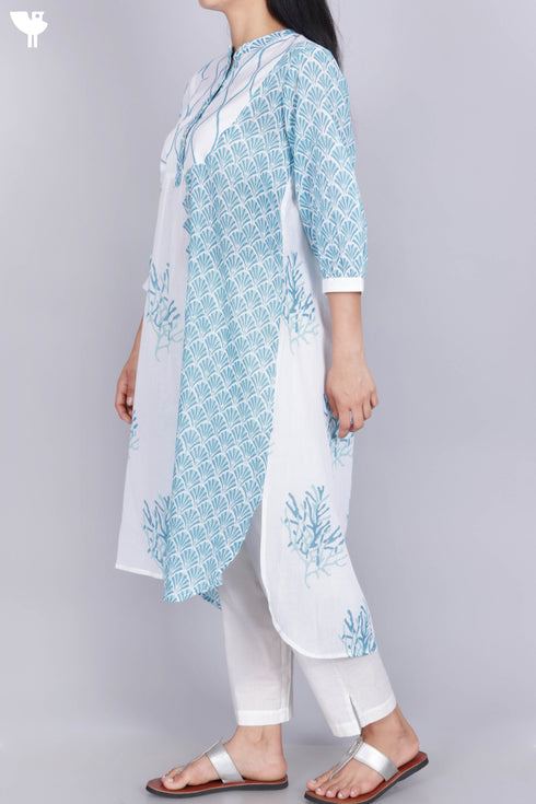Mulmul Cotton Kurta In Graphic Block Print