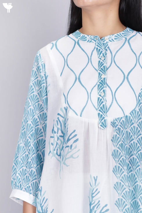 Mulmul Cotton Kurta In Graphic Block Print
