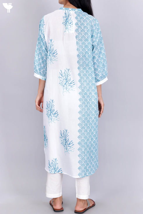Mulmul Cotton Kurta In Graphic Block Print