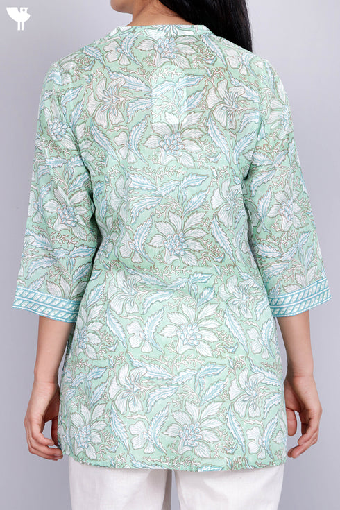 Mulmul Cotton Top In Floral Block Print