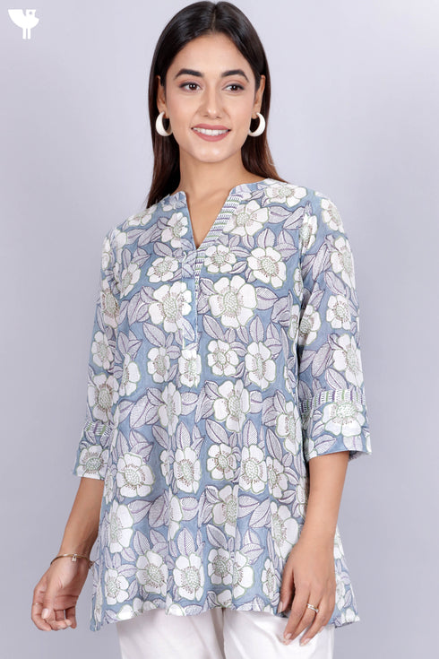 Mulmul Cotton TopIn Floral Block Print