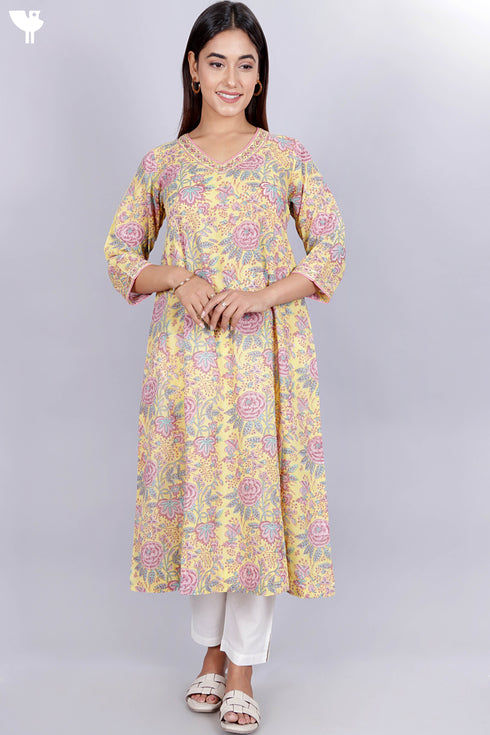 Mulmul Cotton Paneled Dress In Floral Block Print