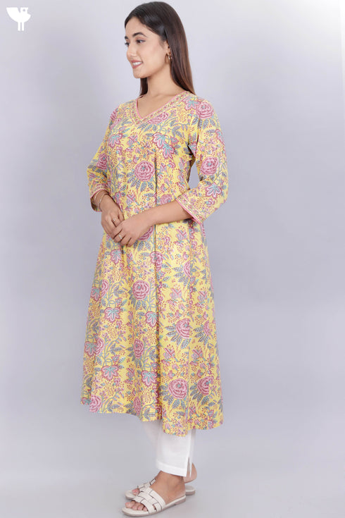 Mulmul Cotton Paneled Dress In Floral Block Print