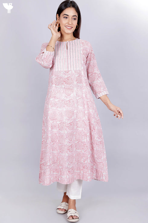Mulmul Cotton Paneled Dress In Floral Block Print