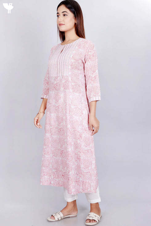 Mulmul Cotton Paneled Dress In Floral Block Print