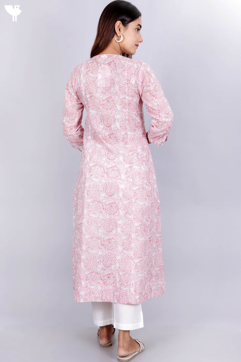 Mulmul Cotton Paneled Dress In Floral Block Print