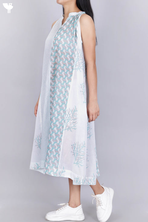 Mulmul Cotton Dress In Graphic Block Print
