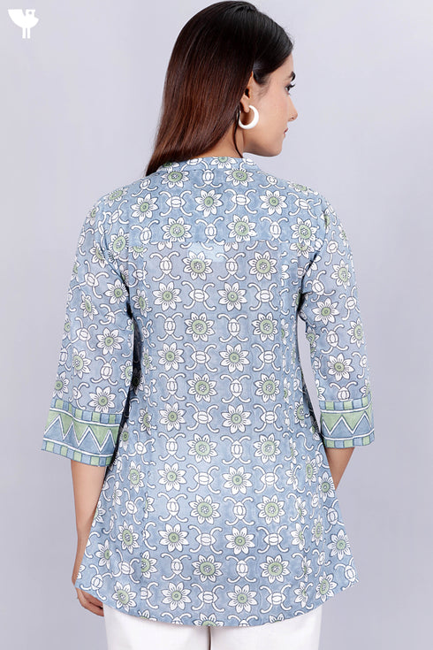 Mulmul Cotton Top In Floral Block Print