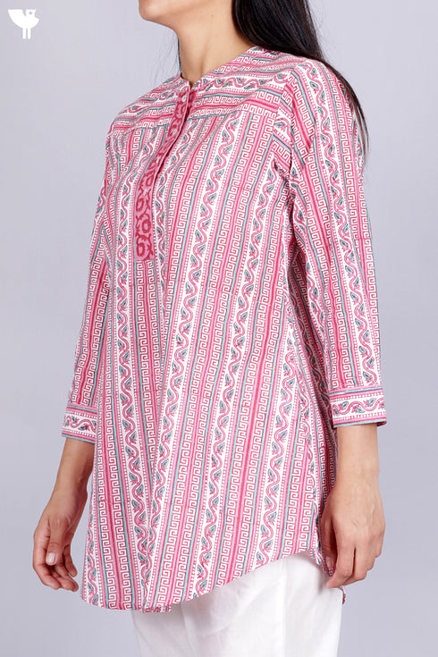 Cambric Cotton Top In Graphic Block Print