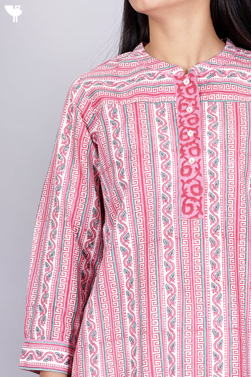 Cambric Cotton Top In Graphic Block Print