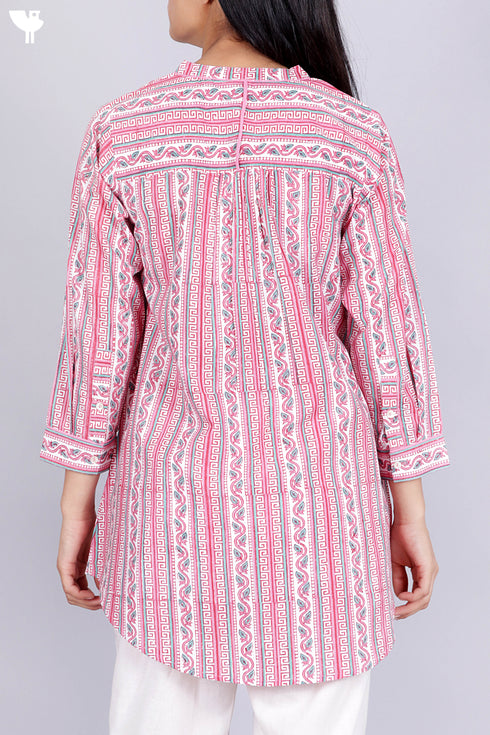 Cambric Cotton Top In Graphic Block Print